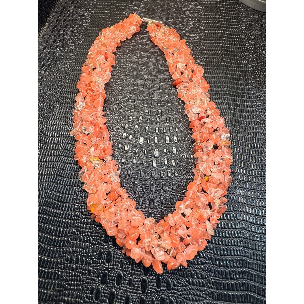 Peach Salmon Natural Stone Chip Multi Strand Toggle Clasp Necklace 17-18 Inch